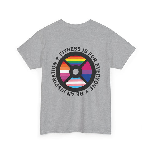 Fitness Is For Everyone Tee — Rainbow Weight Plate Pride Workout T‑Shirt