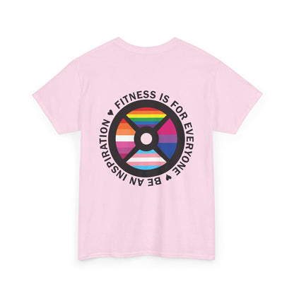 Fitness Is For Everyone Tee — Rainbow Weight Plate Pride Workout T‑Shirt