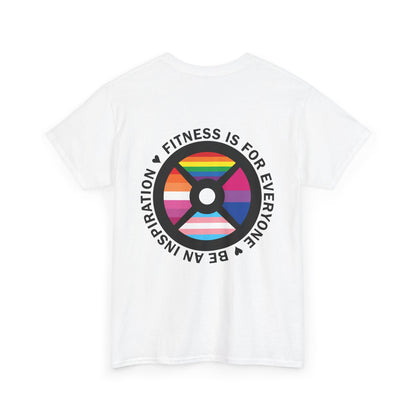 Fitness Is For Everyone Tee — Rainbow Weight Plate Pride Workout T‑Shirt