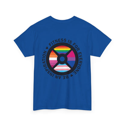 Fitness Is For Everyone Tee — Rainbow Weight Plate Pride Workout T‑Shirt